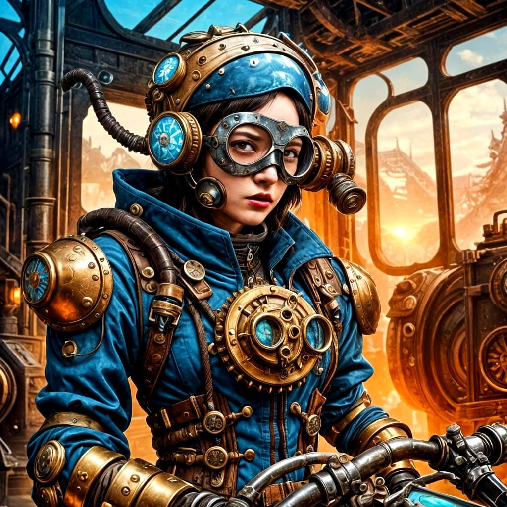Sci-Fi Steampunk Woman on Motorcycle