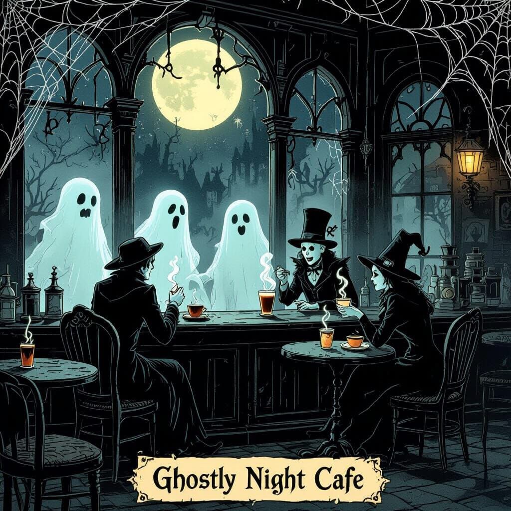 Ghostly Coffeehouse in Gothic Horror Style