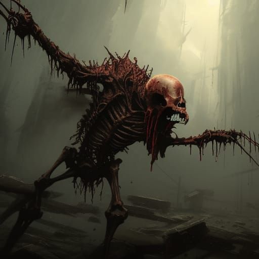 Blood Drenched Skeleton Reaching Out: Dark Fantasy Art