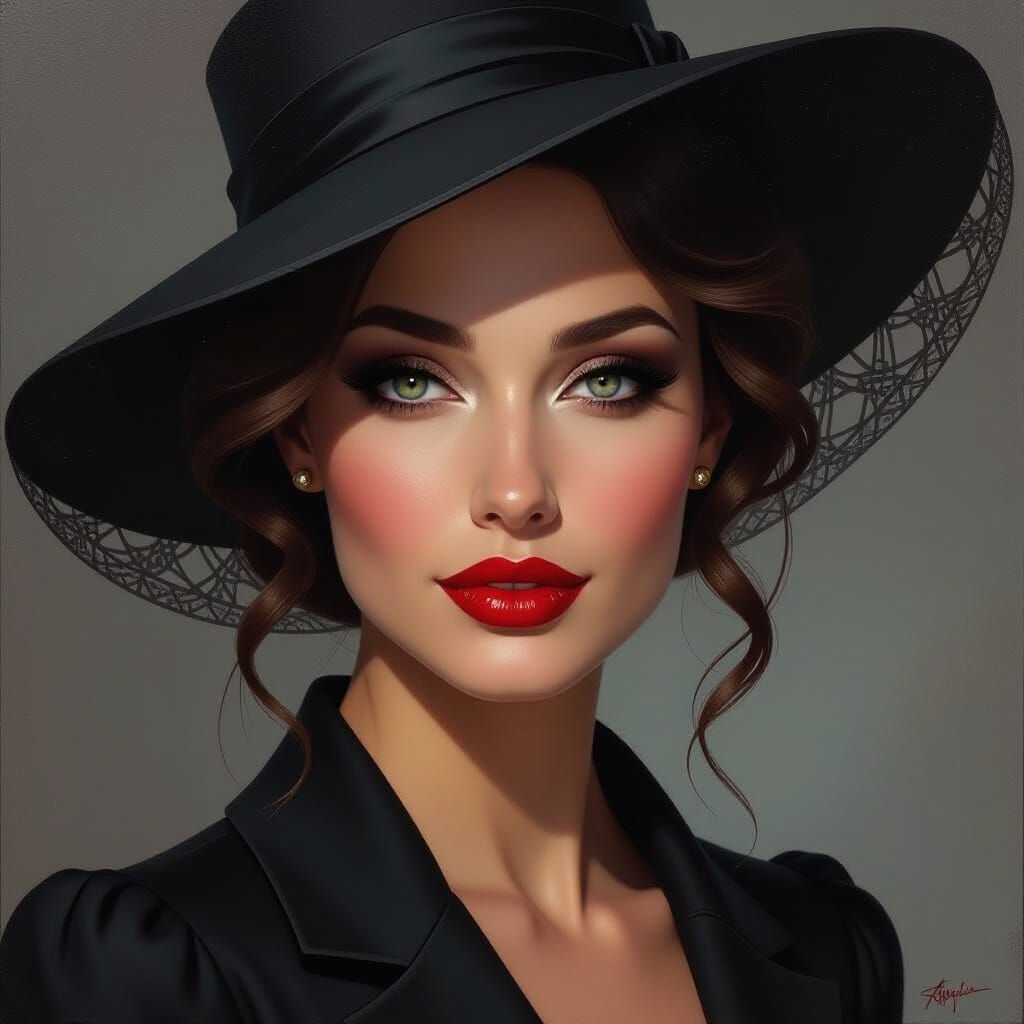 Mysterious Woman Portrait in Oil Painting Style