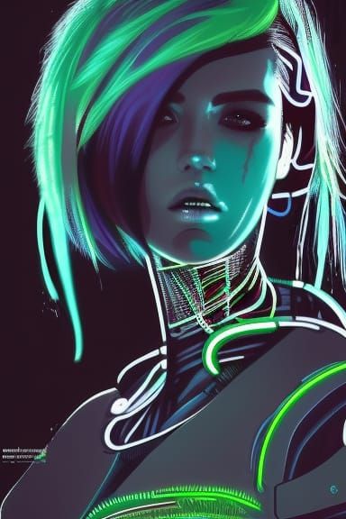 Cyberpunk Robot Woman with Neon Green Hair