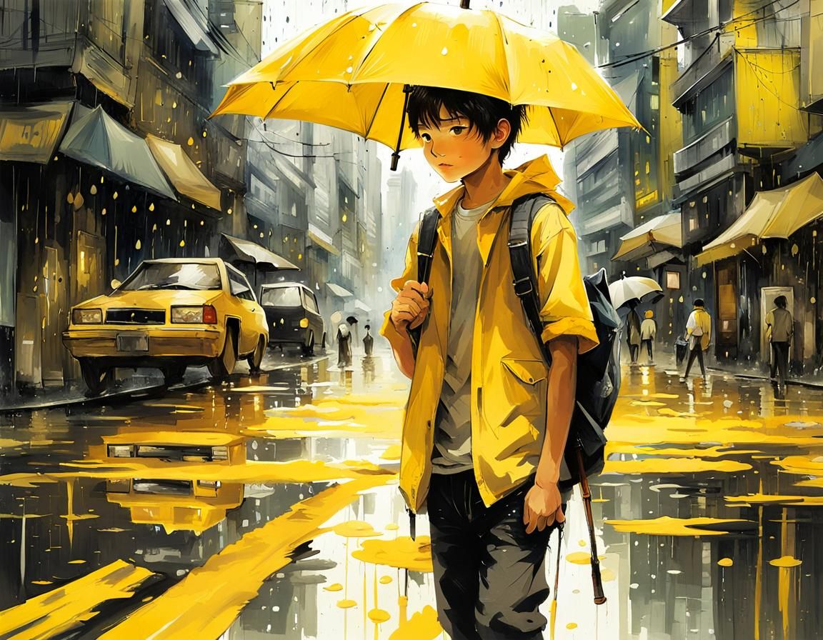 A boy in a Rain