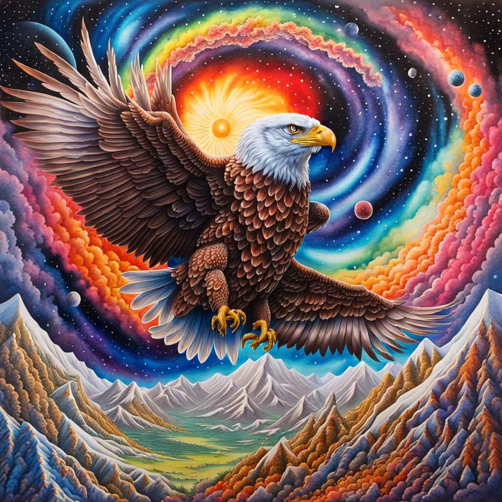 Galactic Eagle in Manga Watercolor Diorama