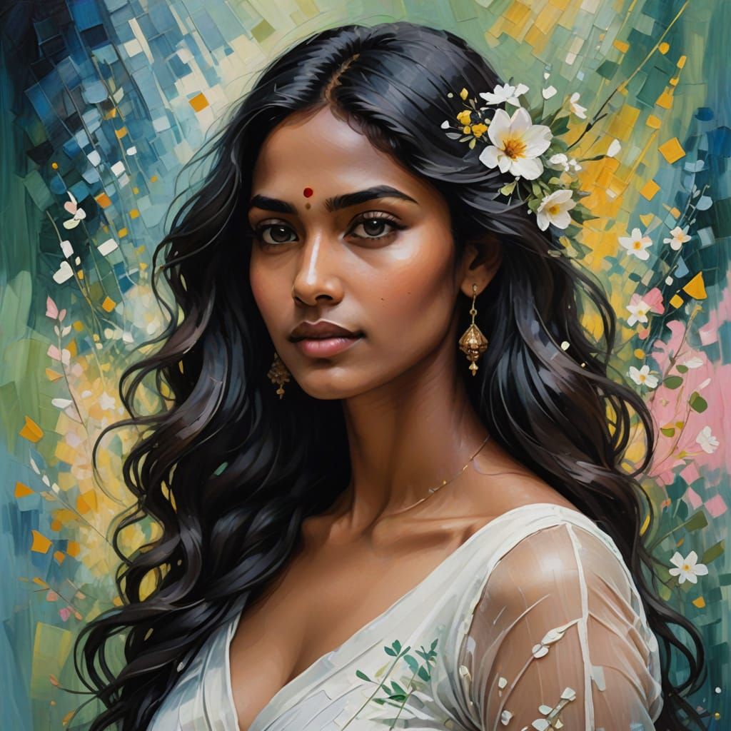 Dreamlike Portrait of Telangana Woman in Impressionist Style