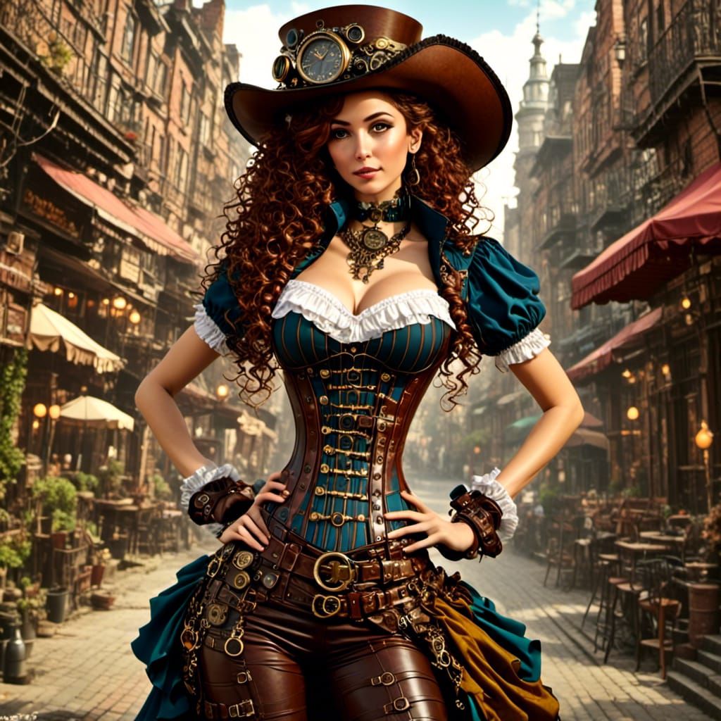 Steampunk Woman in Extravagant Corset and Mixed Media