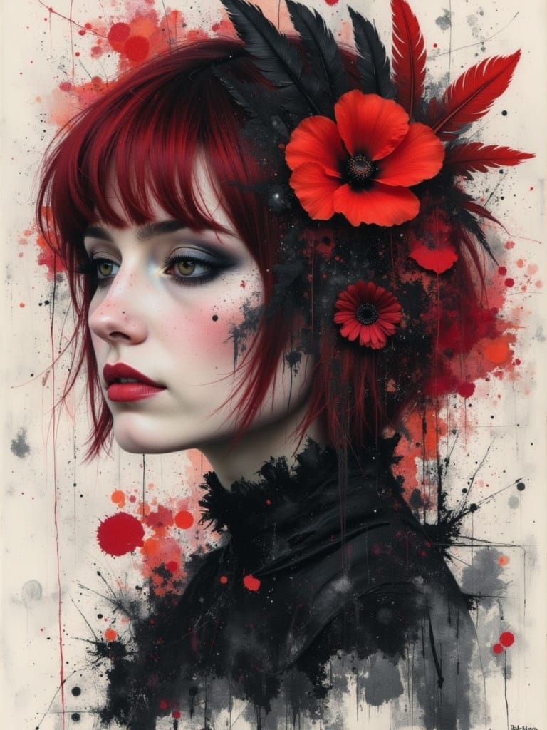 Ethereal Goth Woman in Watercolor and Alcohol Ink