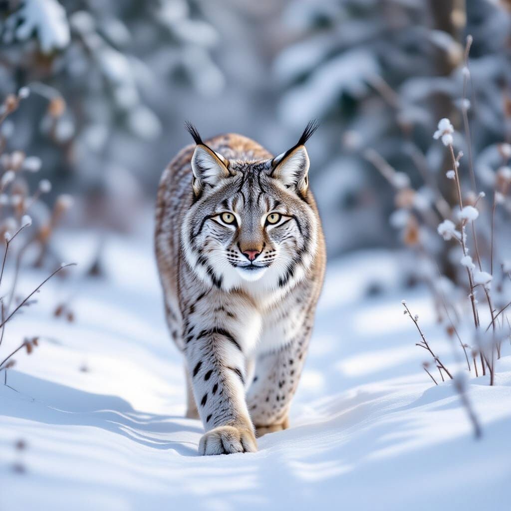 Eurasian Lynx in Snowy Winter Forest