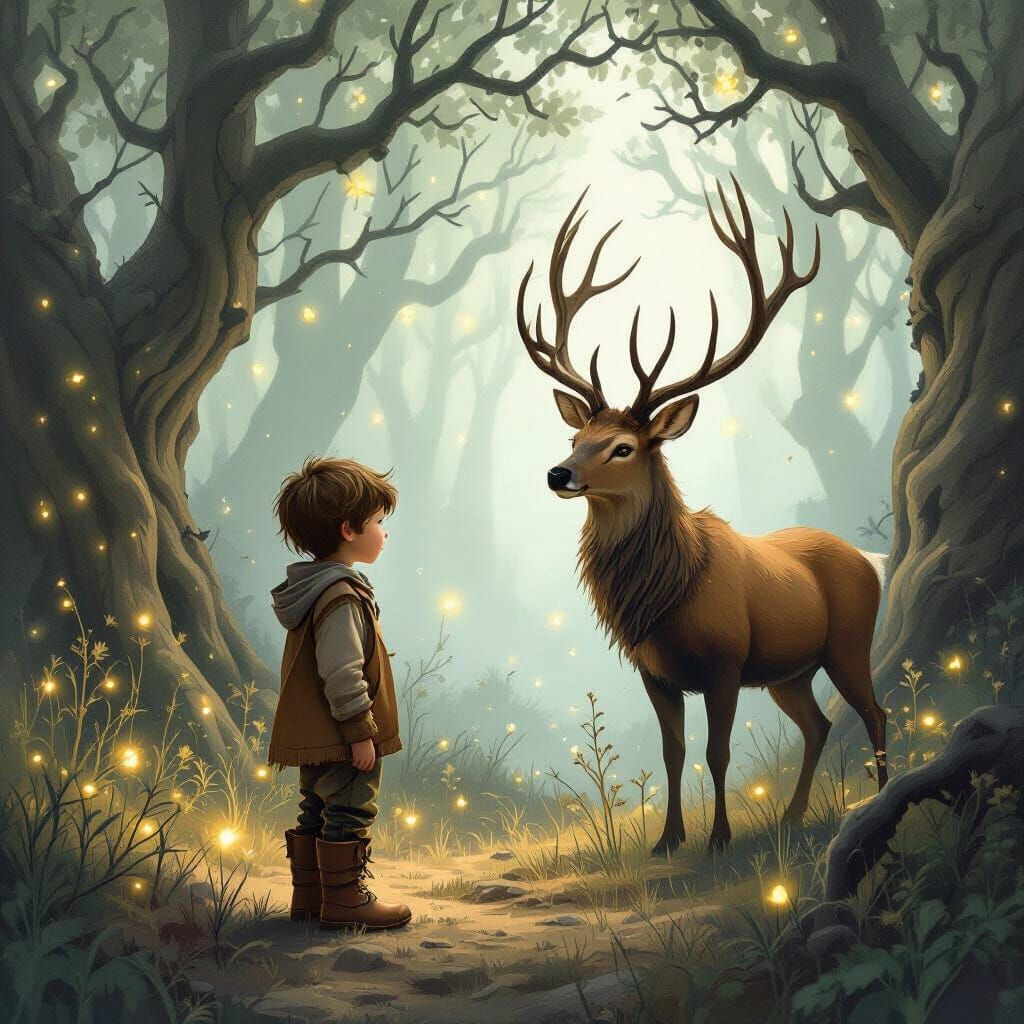 Boy Meets Stag in Mystical Forest