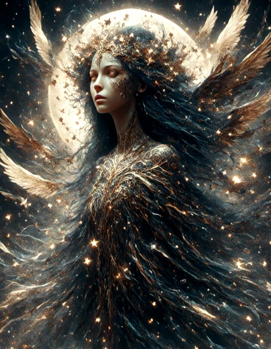 Sorrowful Angel Tears Reflecting the Galaxy