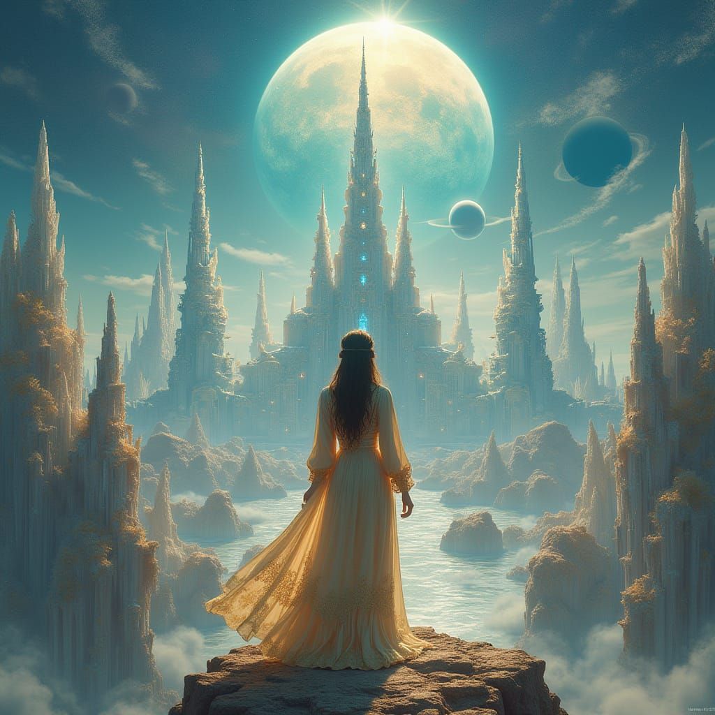 Glowing Crystal City Under Lunar Dome