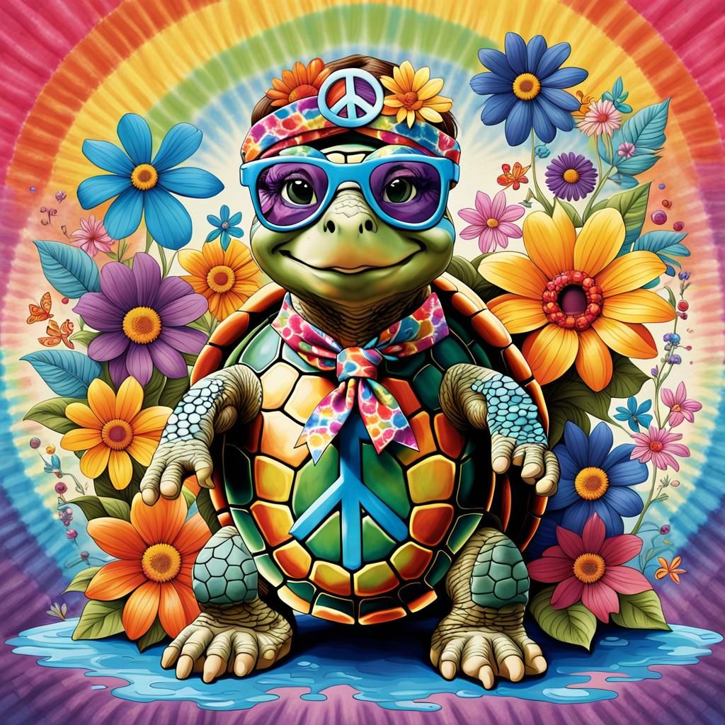 Hippie Turtle in Flower Power Style
