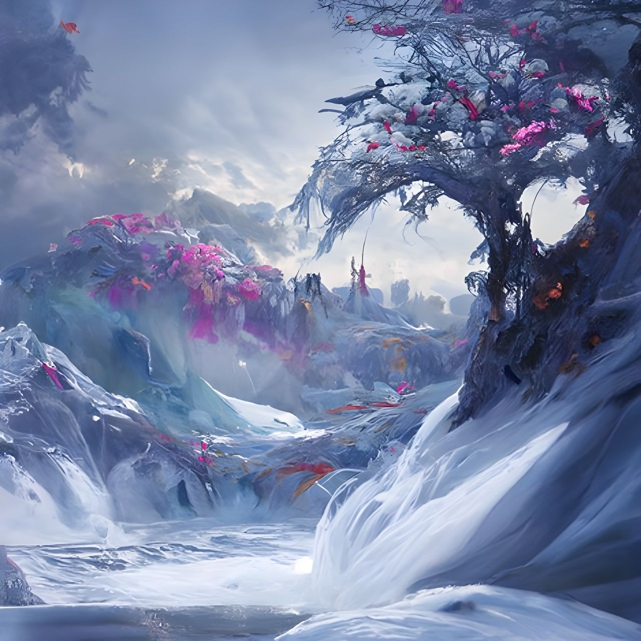 Detailed Medieval Castle Balcony in Winter Landscape