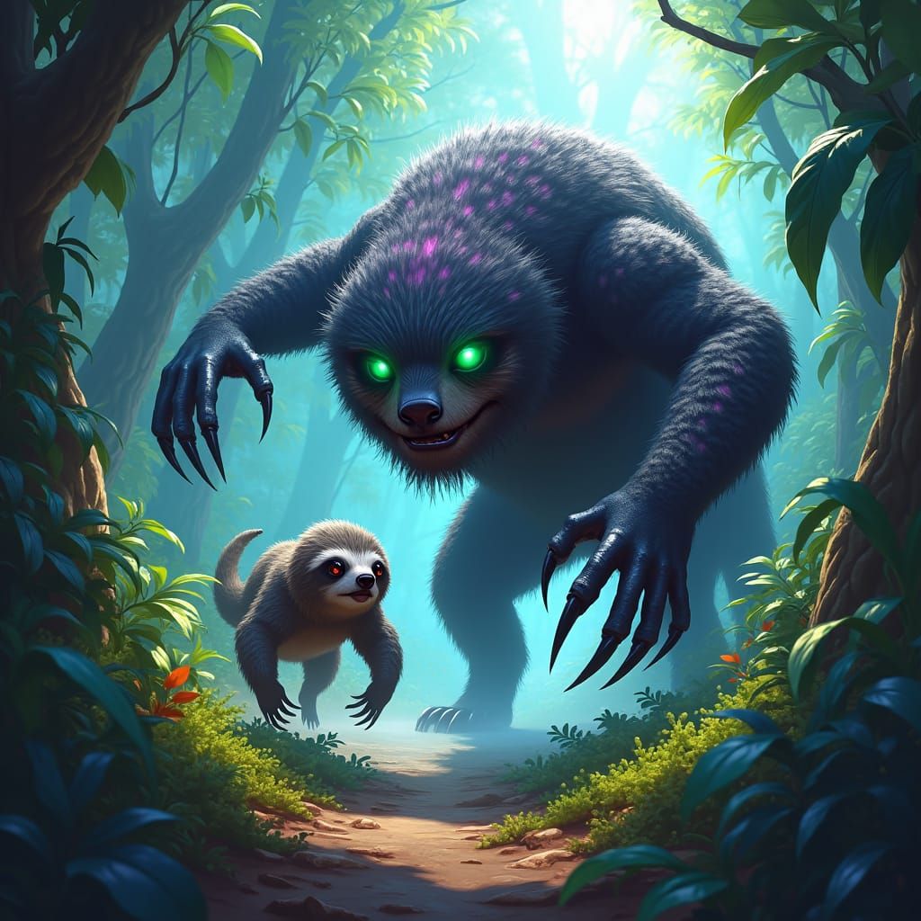 Menacing Sloth Killer Pursues Agile Sloth in Jungle