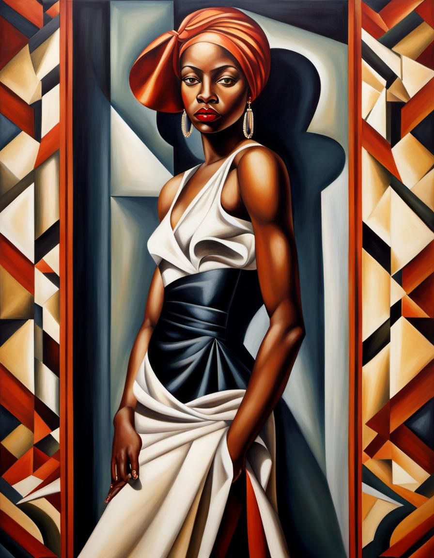 Black Woman Portrait in Art Deco Style