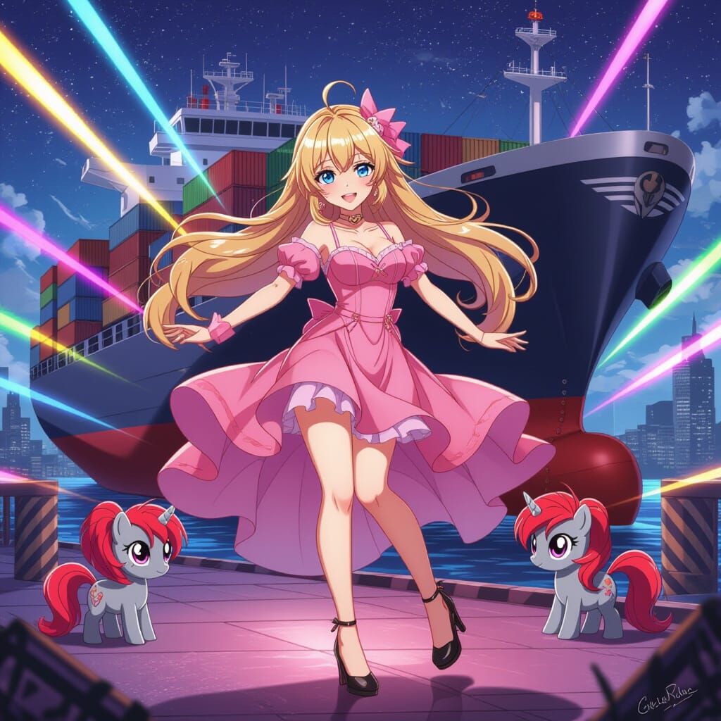 Anime V-Tuber Dances Before Spaceship in 3D