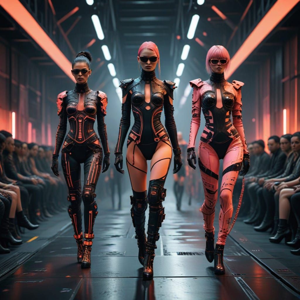 Cyberpunk Runway Fashion Show Aesthetic in Bold Orange and B...