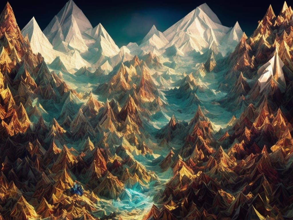 Origami Mountain Masterpiece in Hyperrealistic Detail