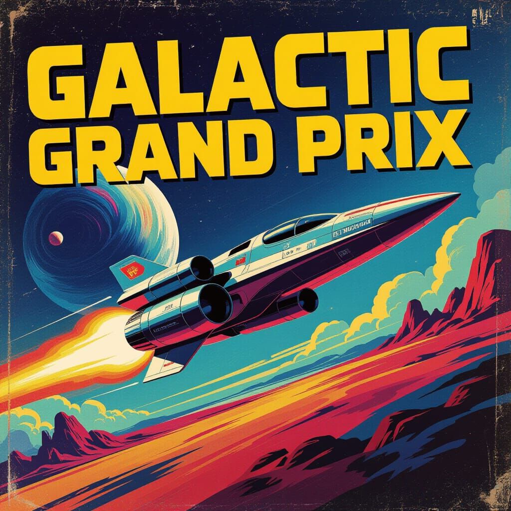 Galactic Grand Prix: Retro-Futuristic Spacecraft Poster