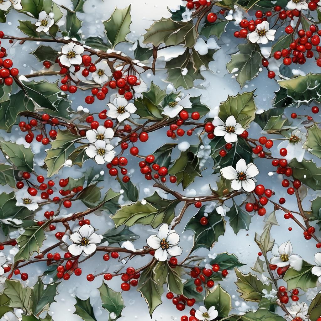 Festive Holly and Berry Alcohol Ink Bouquet