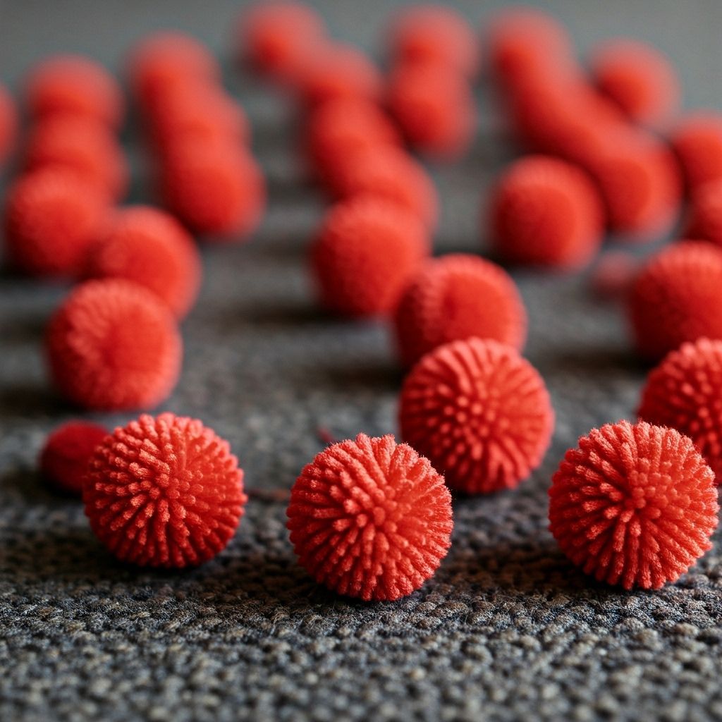 Red Pom Poms on Carpet: A Playful Texture