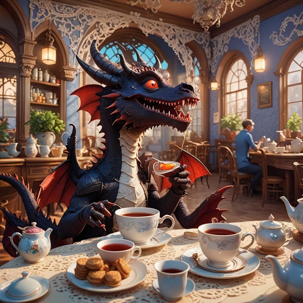 Devil Dragon's Tea Party: 3D Digital Art