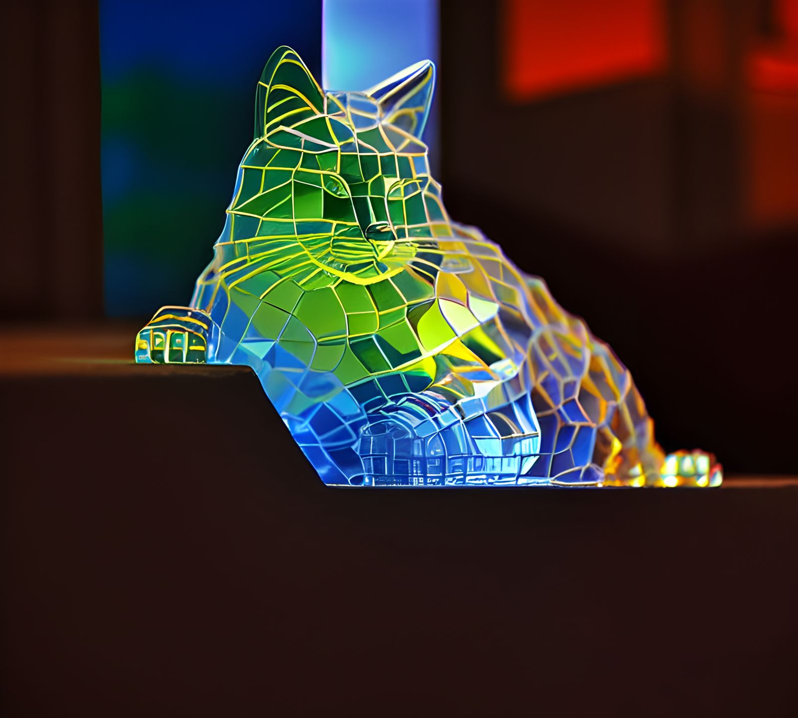 Photorealistic Crystalline Glass Cat Portrait