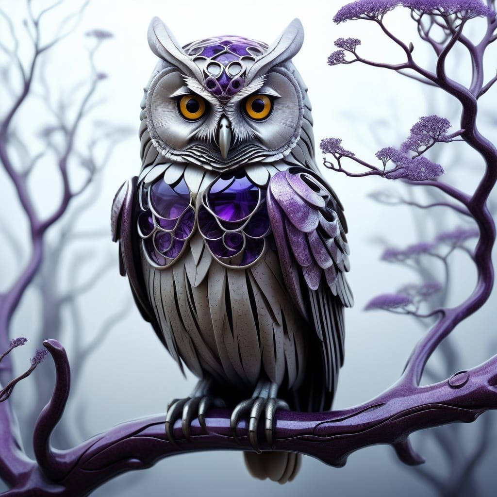 Amethyst Owl of Organic Root Structures in Biomechanical Sty...