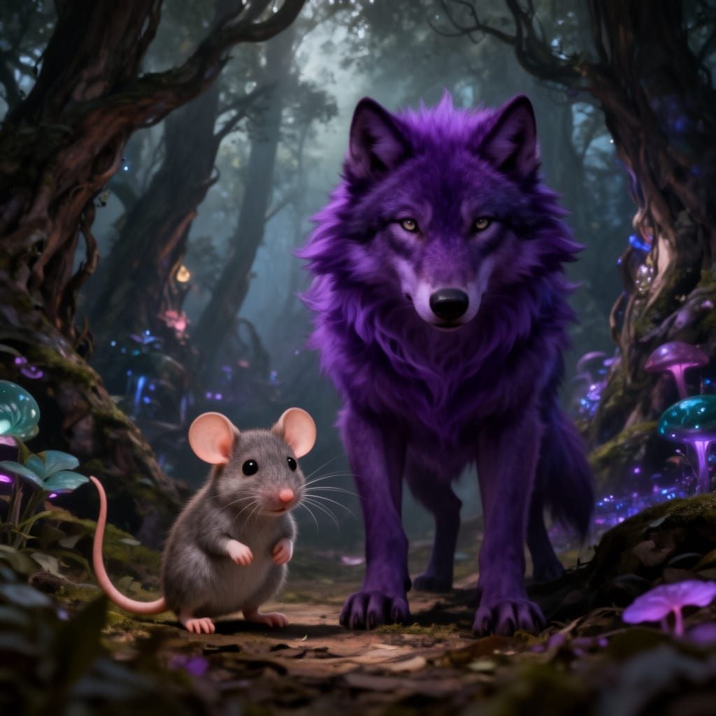 Enchanted Forest: Tiny Mouse and Purple Wolf