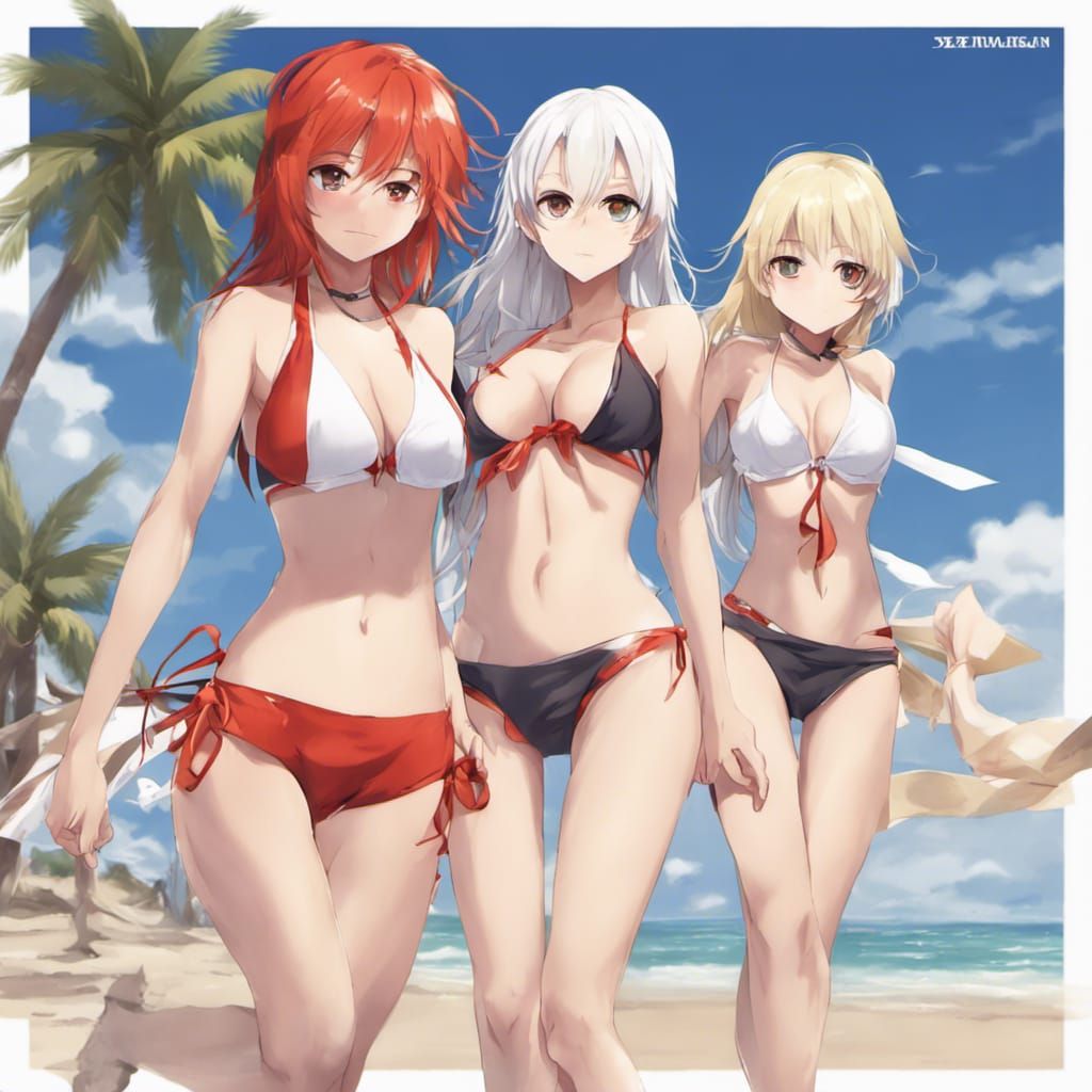 Girls in Bikinis at the Beach in Anime Style