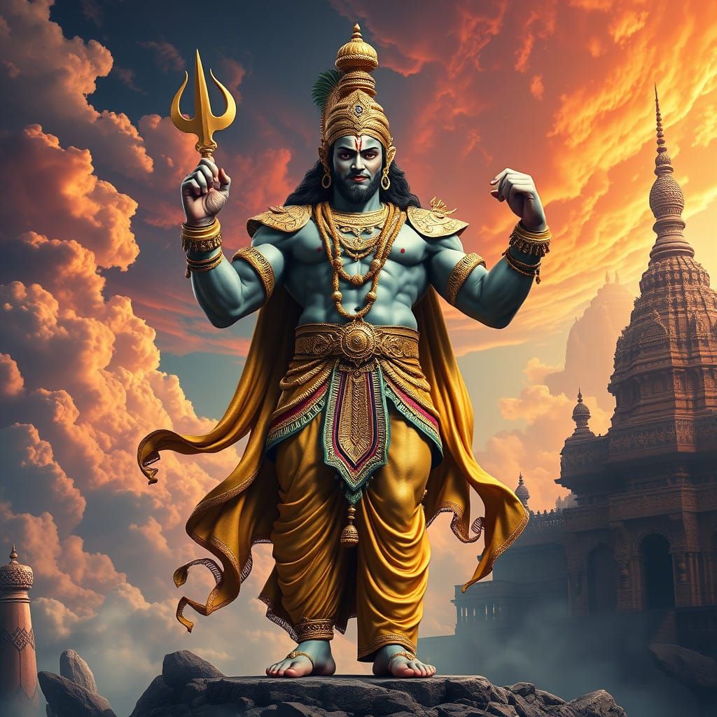 Majestic Lord Krishna, World's Largest Bodybuilder, in Regal...