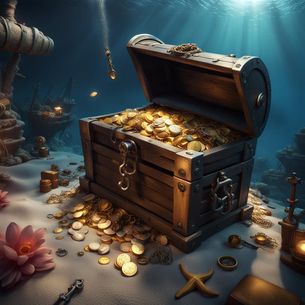 Sunken Pirate Treasure Chest in Shipwreck