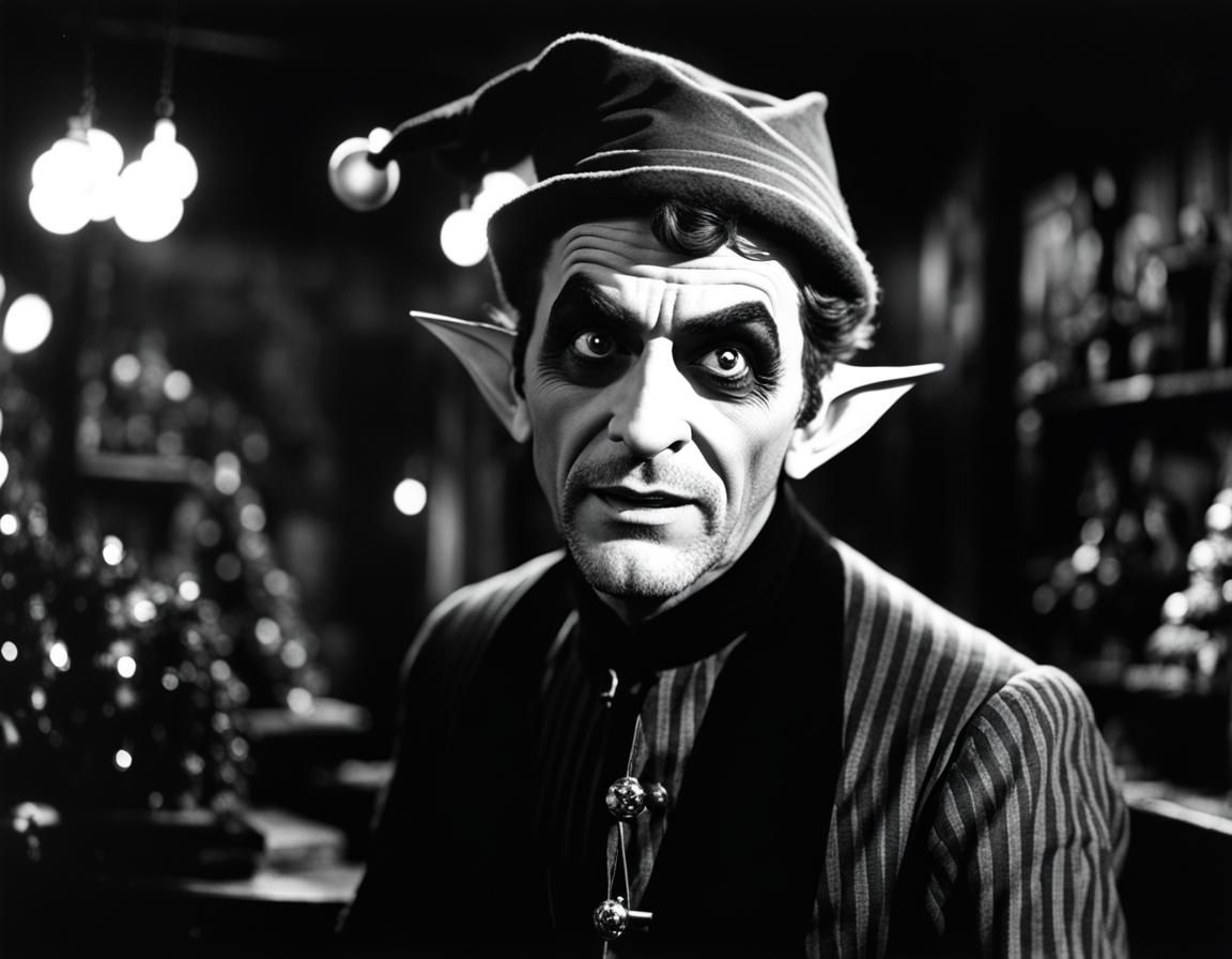 Sinister Elf in Santa's Factory, 1920s Horror Style