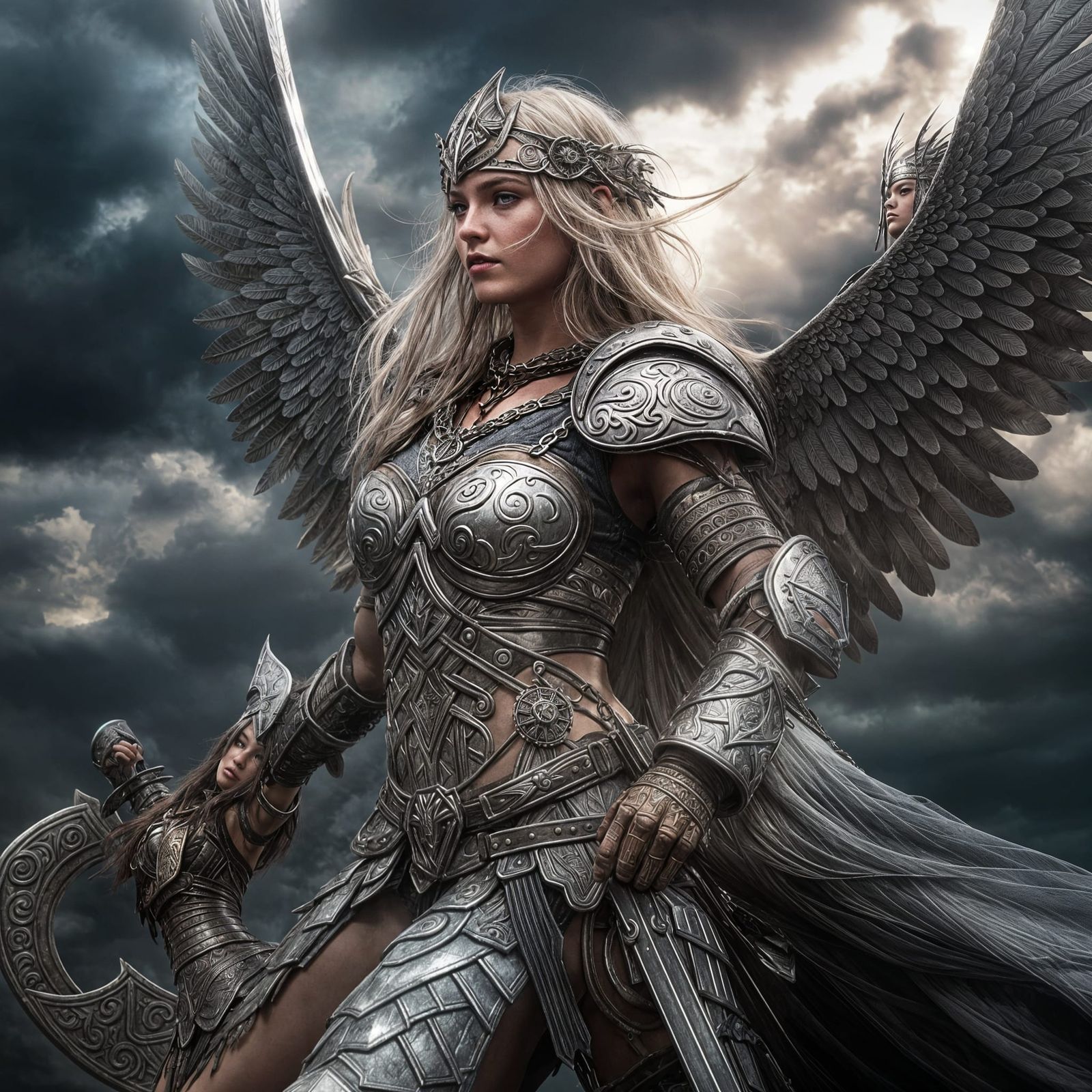 Valkyrie Guiding Souls to Valhalla: Detailed Digital Art