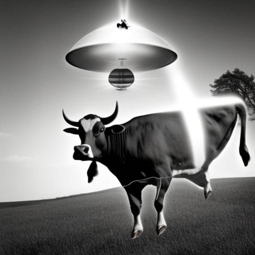 1950s Photo of Cow Abduction by Flying Saucer