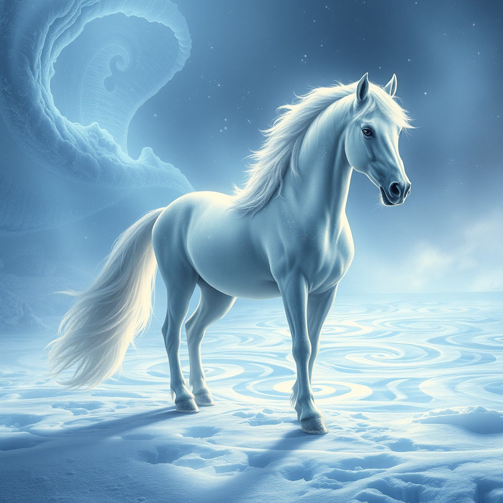 Snow Horse in Mystical Winter Wonderland