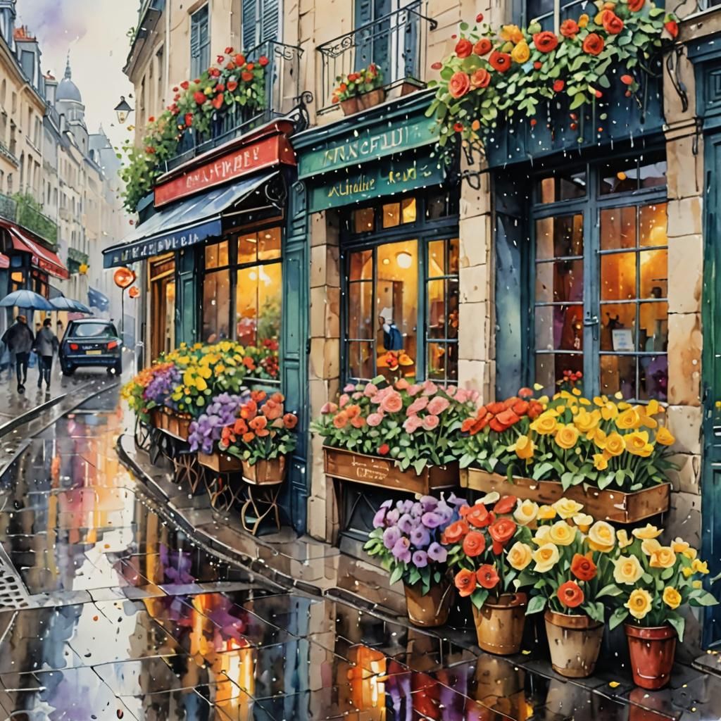 Montmartre, Paris in rain summertime