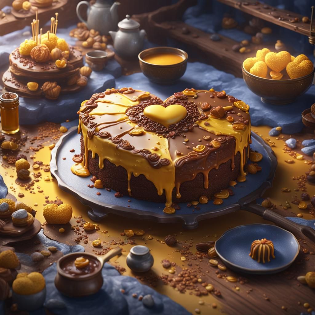 Heart Cake: Korean Dessert in Matte Painting Style