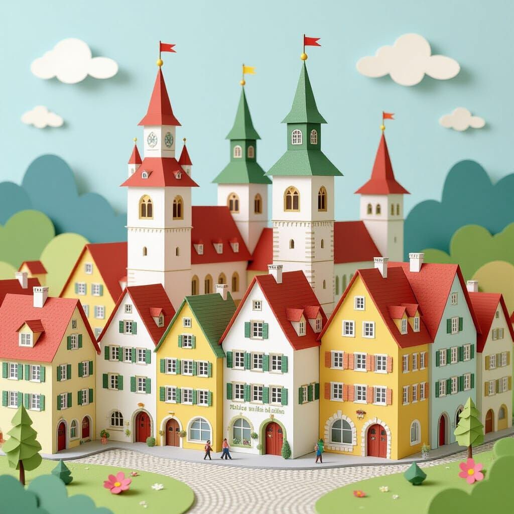 Whimsical Papercraft Bavarian Village