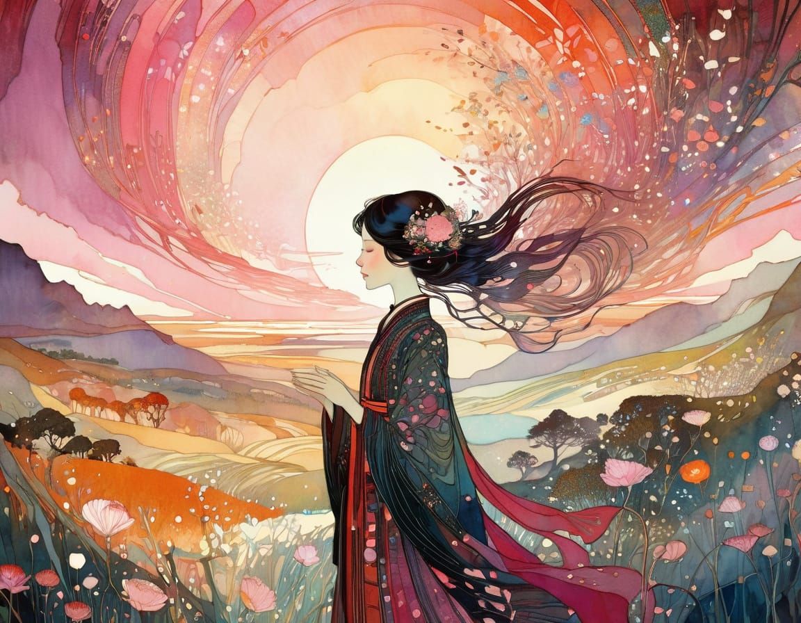 Vibrant Sunset Masterpiece in Art Brut Style