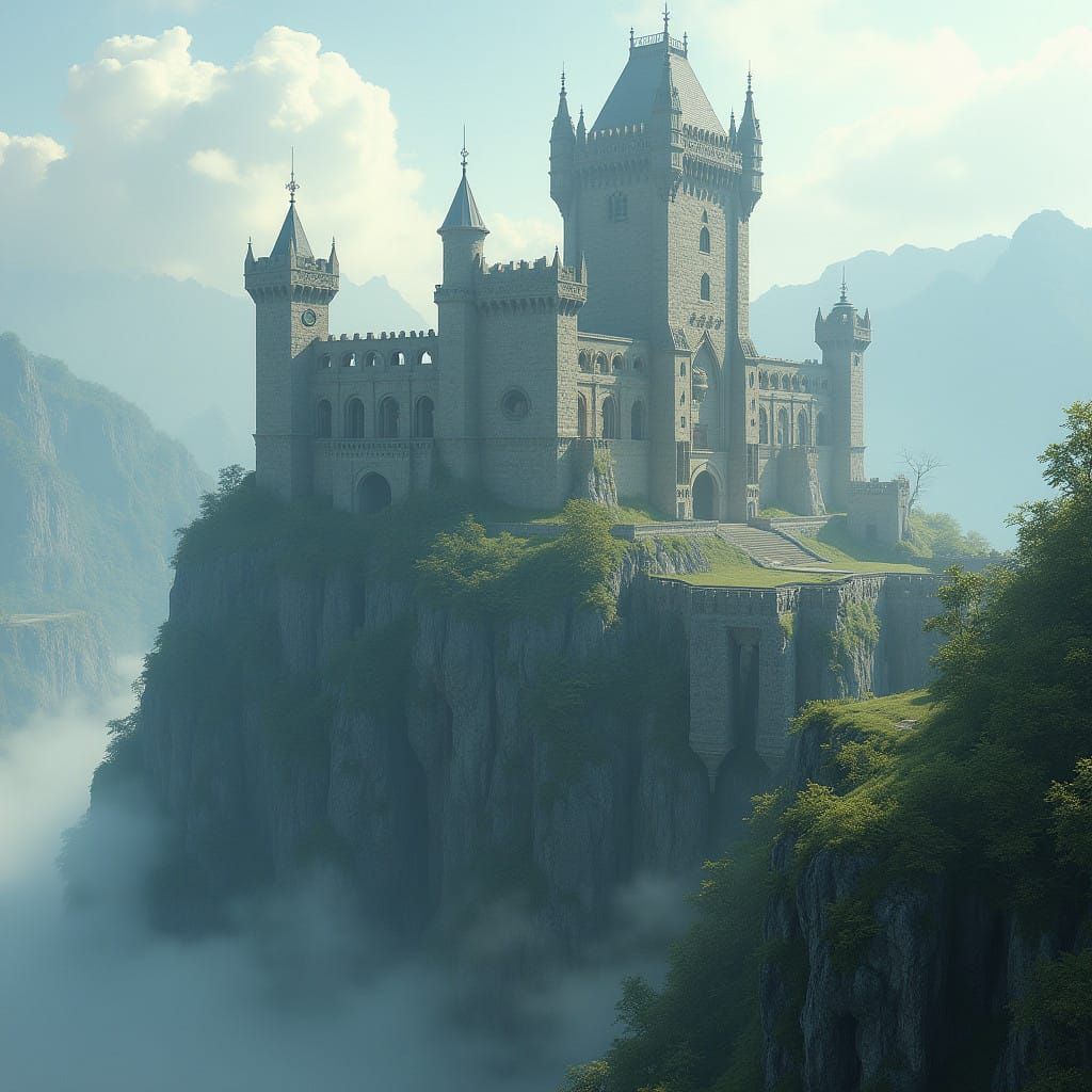 Ethereal Fantasy Fortress on a Windswept Plateau