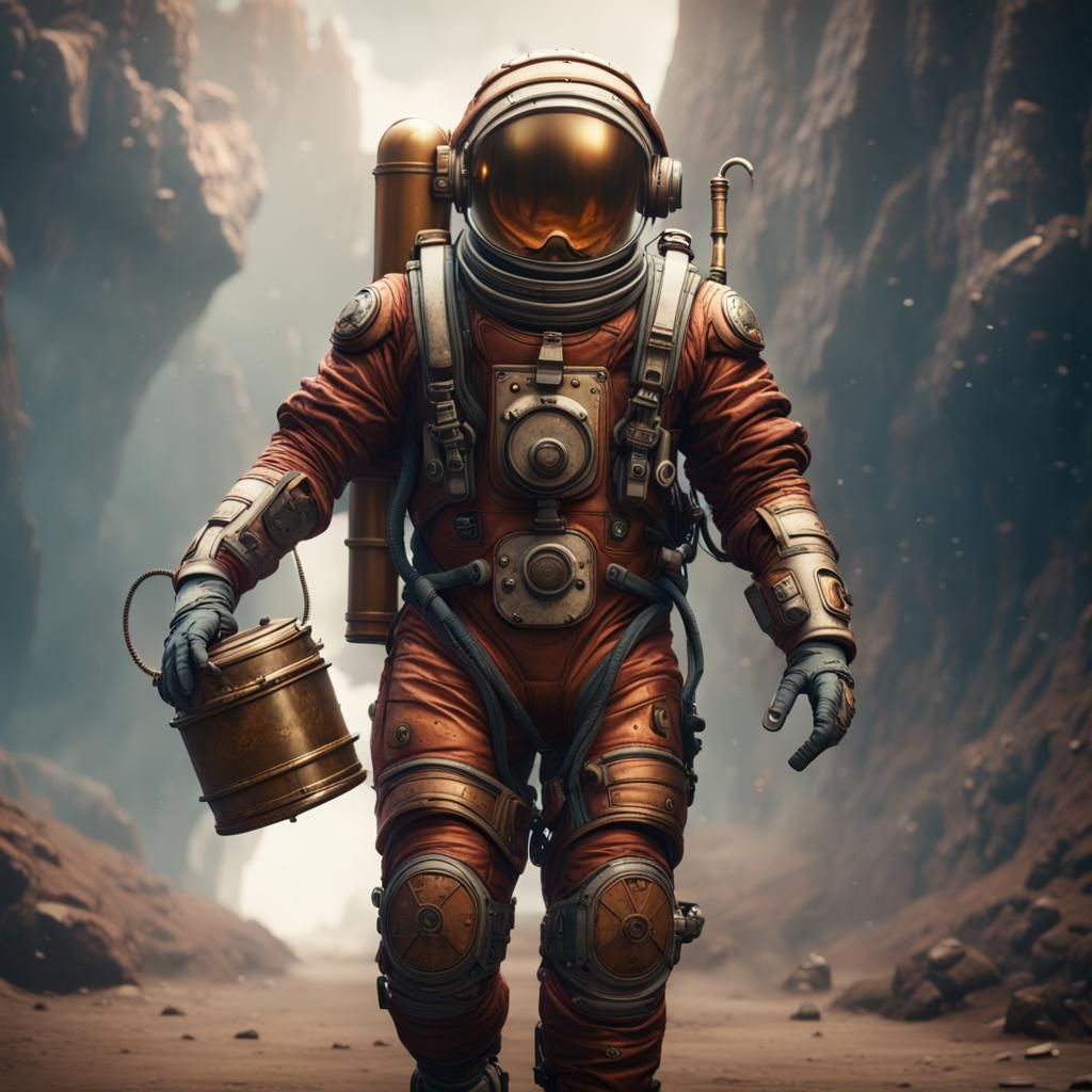Steampunk Astronaut in Detailed Sci-Fi Painting