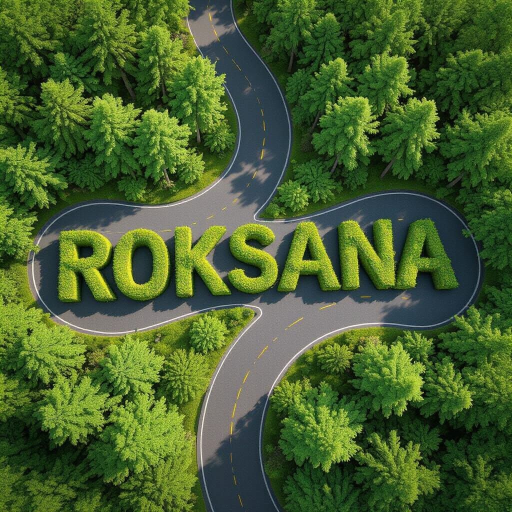 Forest Road Spells Roksana in Aerial Drone View