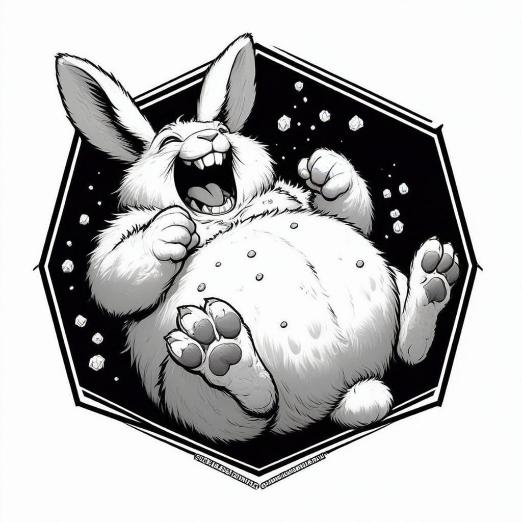 Hilarious Obese Rabbit Character Laughing in Darkness