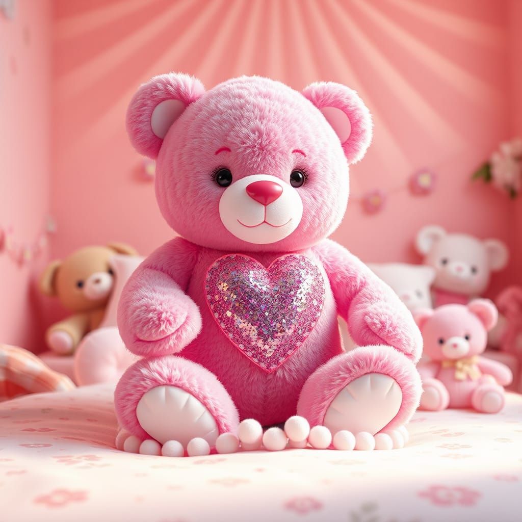 Look at this beautiful teddy bear in a cute room!