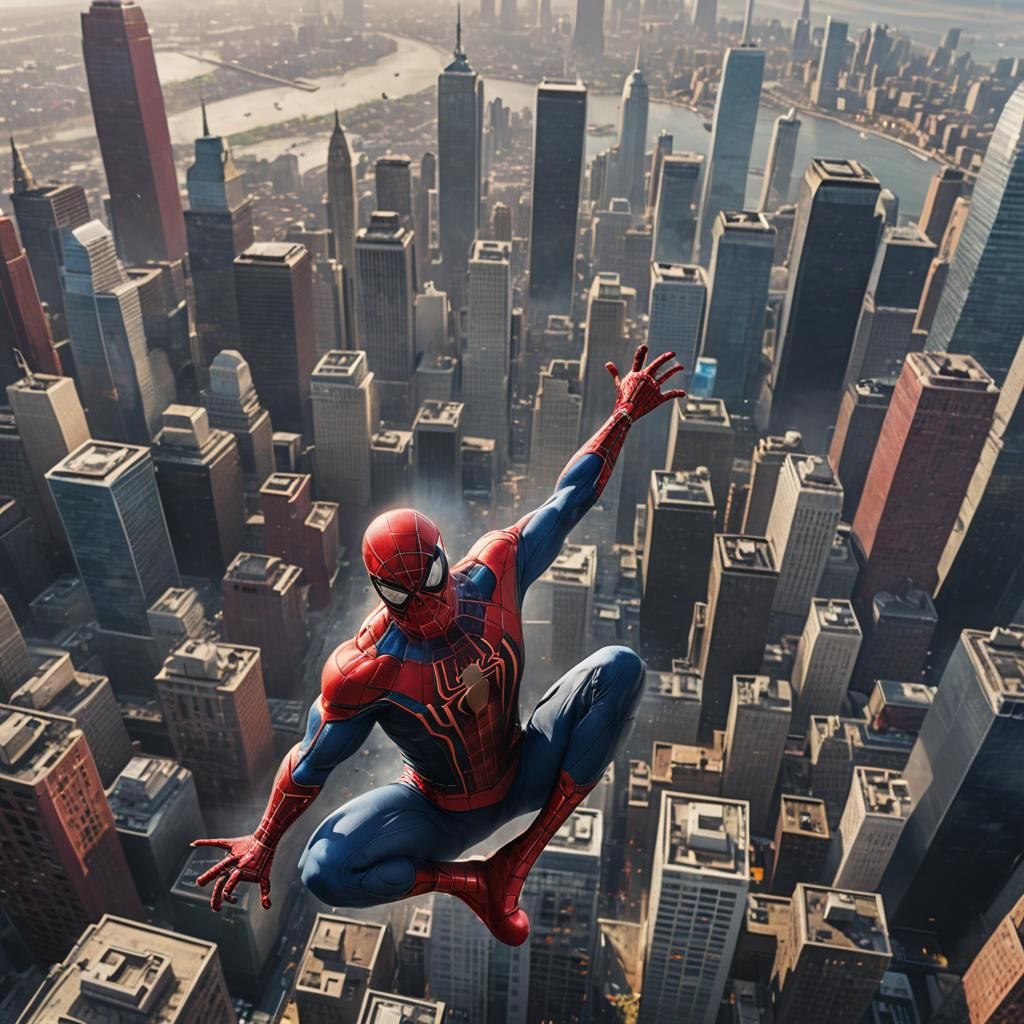 Spider-Man Swings Through City: Fantasy Concept Art