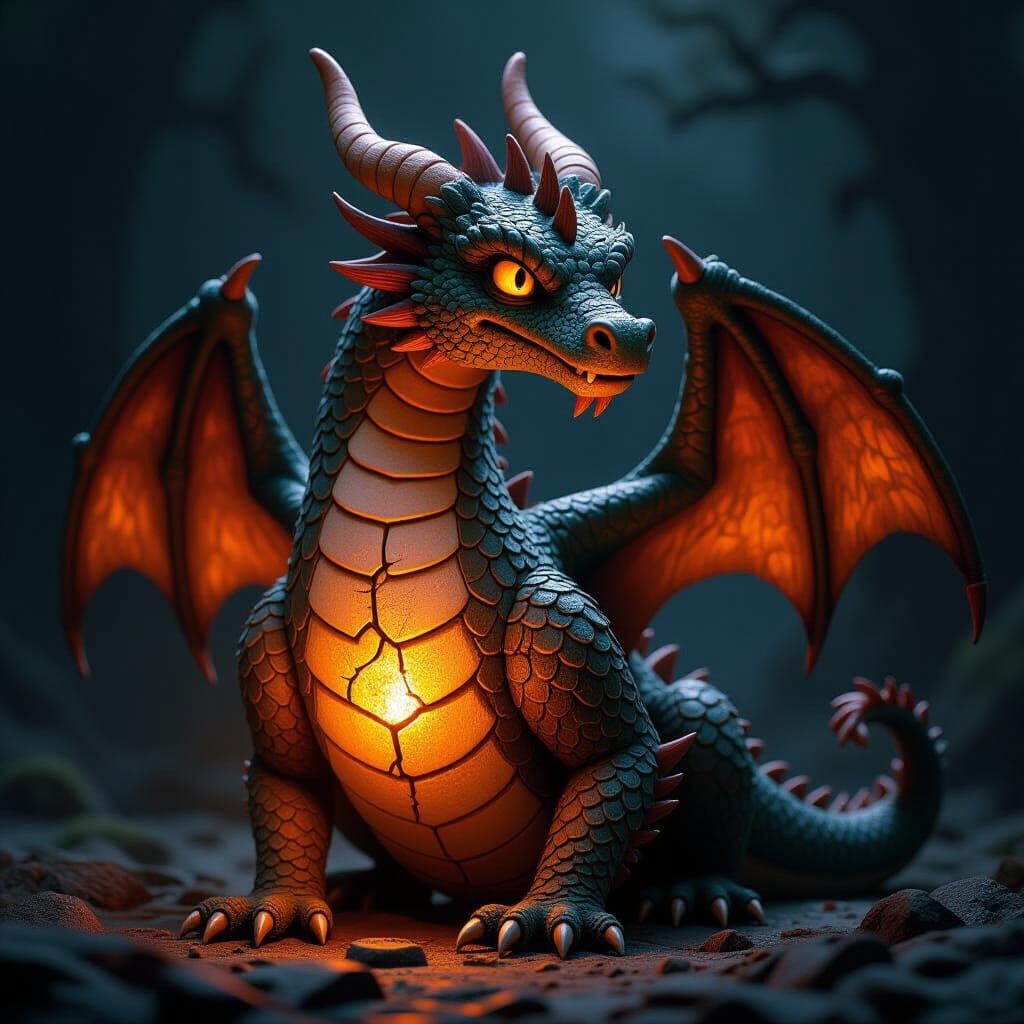 Clay Dragon Statue Brought to Life with Inner Fire