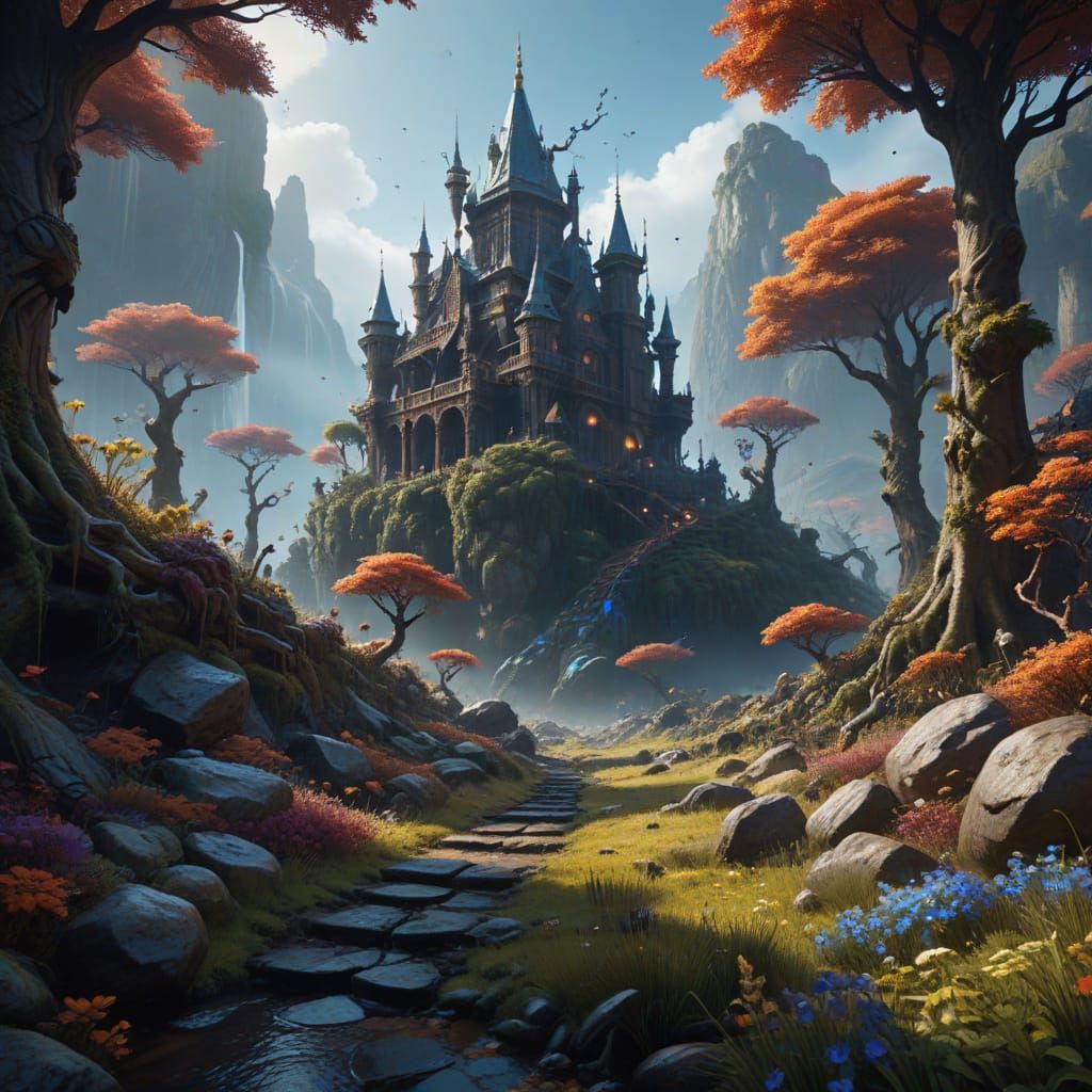 Fantasy Castle Matte Painting with Deep Colors