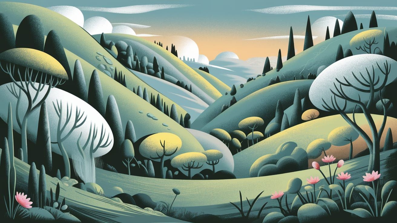 Lush Valley in Classical Dadaist Style