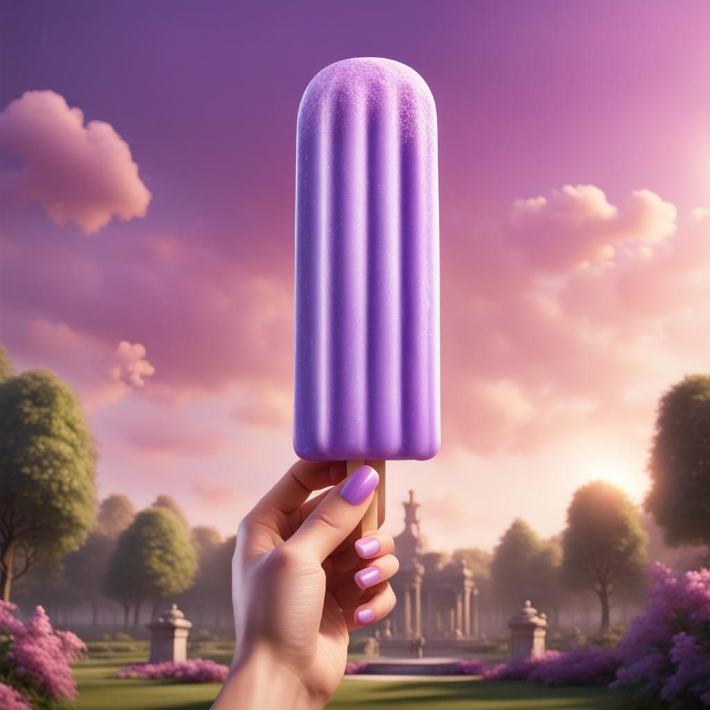 Lilac Popsicle in Park: Detailed Matte Painting