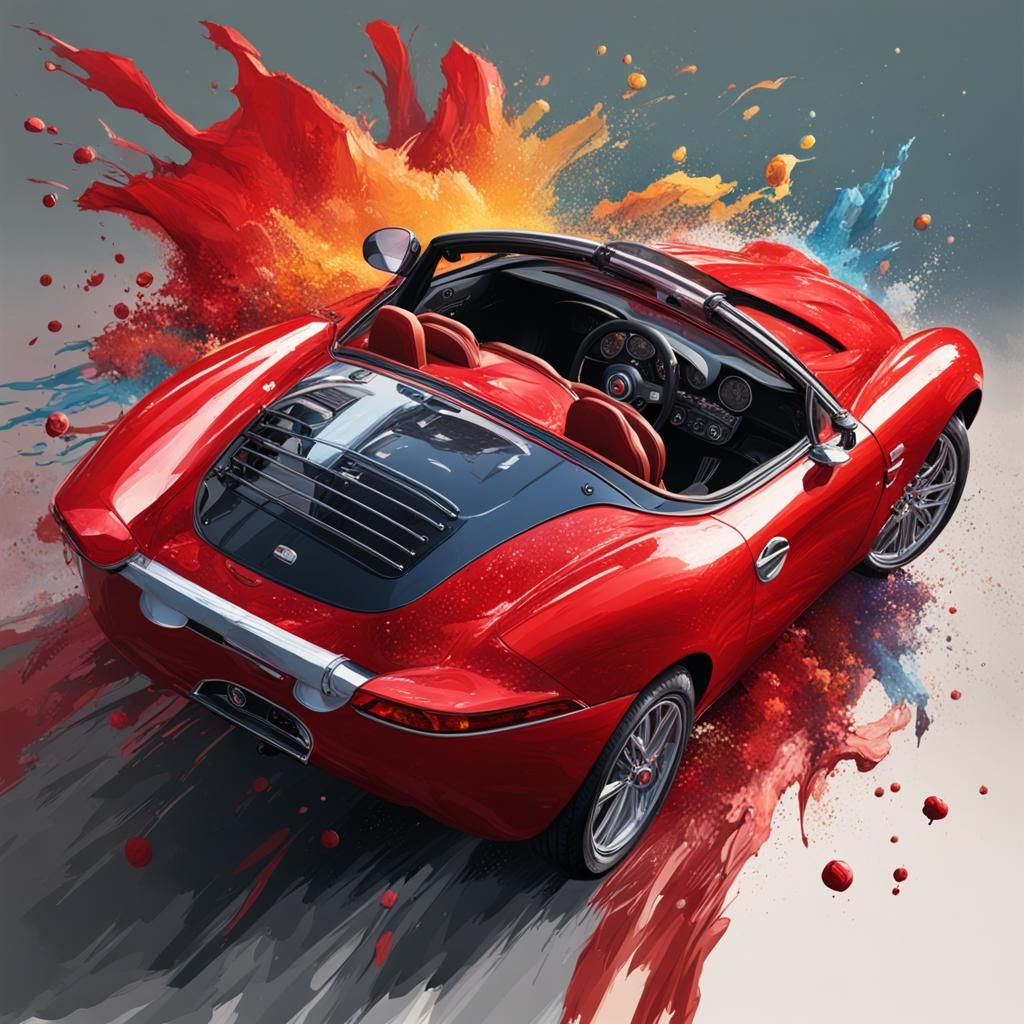 Hyperrealistic Red Barchetta in Splash Art Style